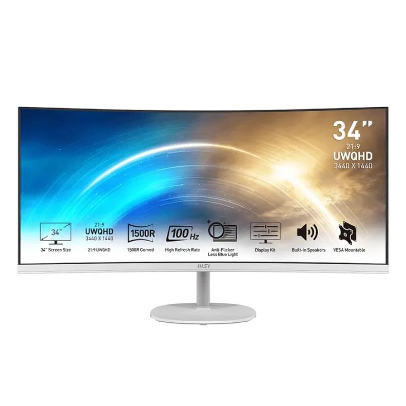 MSI Pro MP341CQW pantalla para PC 86,4 cm (34") 3440 x 1440 Pixeles UltraWide Quad HD Blanco