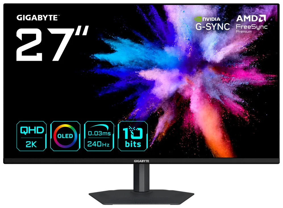 GIGABYTE GO27Q24A Monitor Gaming OLED 27” 2K QHD - 2560 x 1440, 240Hz, 0.03ms, 400 cd/m², FreeSync Premium, G-Sync Compatible, HDMI 2.1, DisplayPort 1.4