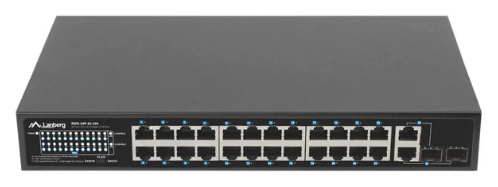 Lanberg RSFE-24P-2C-250 switch No administrado Gigabit Ethernet (10/100/1000) Energía sobre Ethernet (PoE) 1U Negro