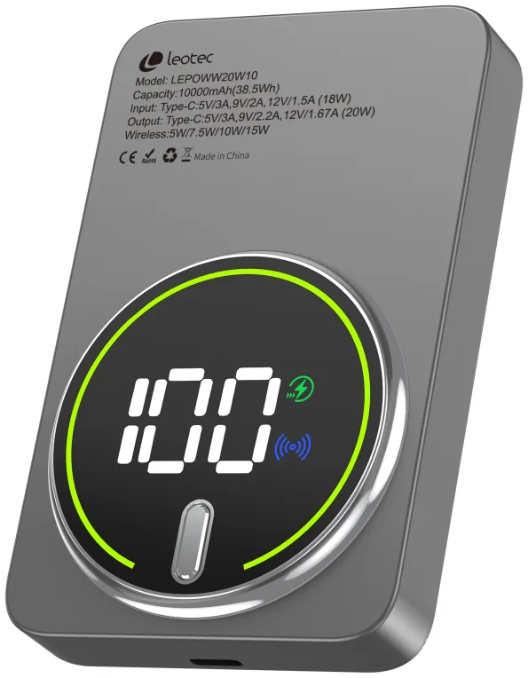 Leotec Power Bank inalámbrico 10000mAh 20W Gris