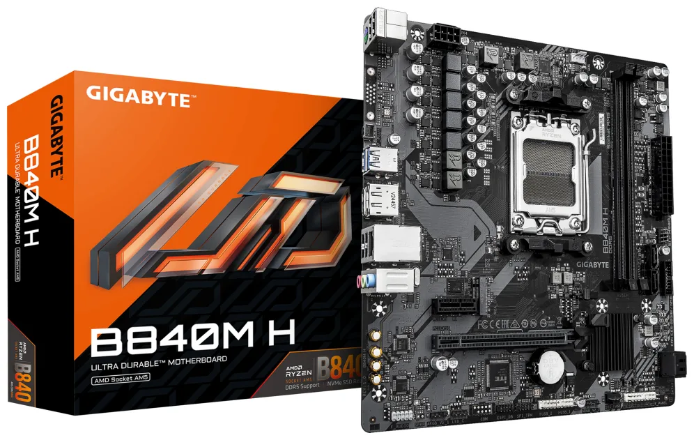 GIGABYTE B840M H Placa Base - Procesadores AMD Ryzen 9000, VRM de 5+2+2 fases, hasta 7200MHz DDR5 (O.C), 1xPCIe 4.0 M.2, LAN 1GbE, USB 3.2 Gen 1