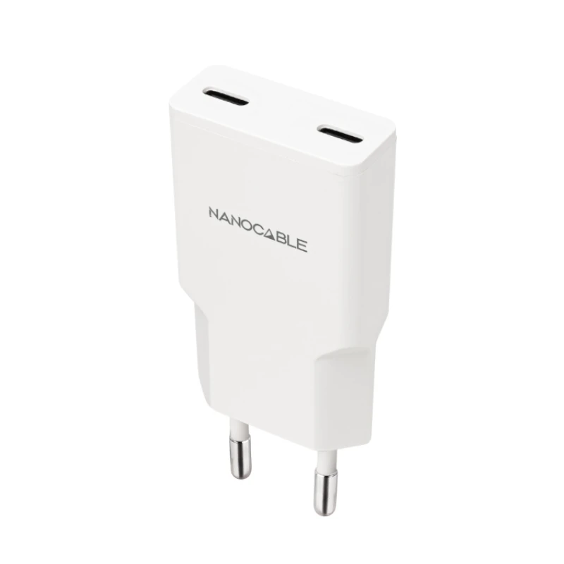 Nanocable Cargador 2xUSB-C-PD 20W Blanco